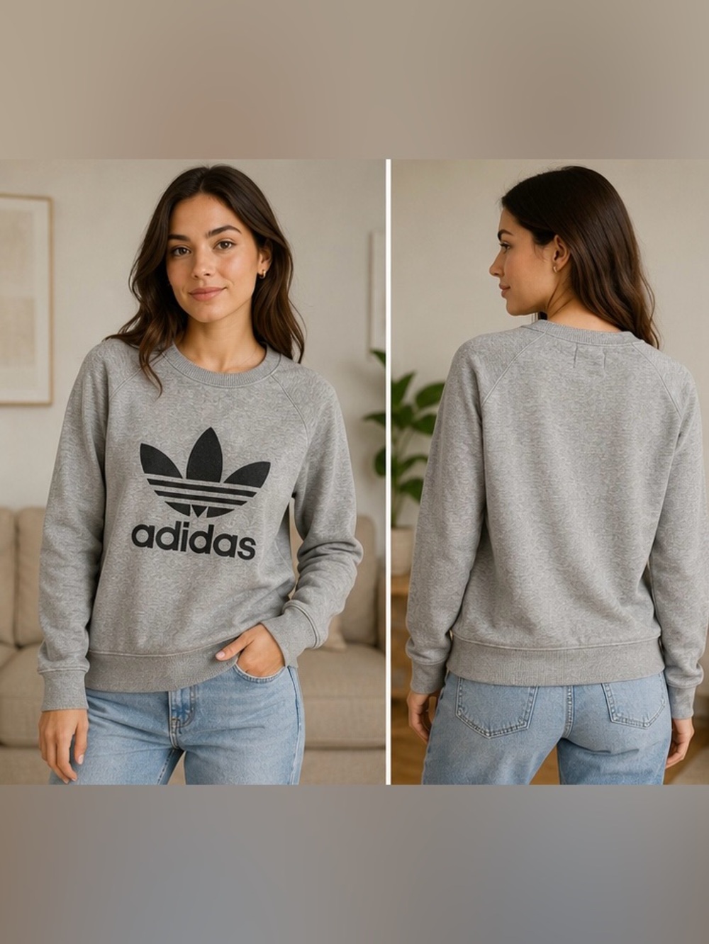 Adidas Originals Trefoil Crewneck Sweatshirt Women’s Small Grey Logo Pullover